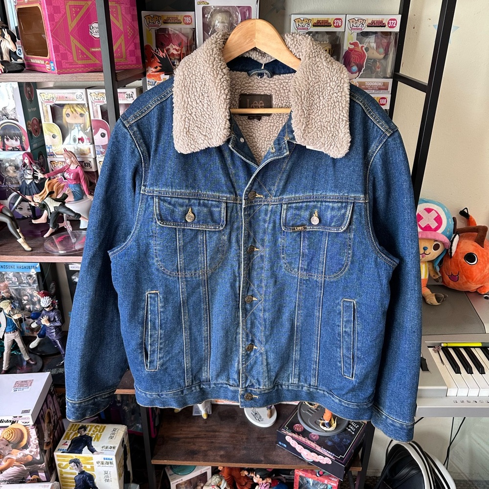 Vintage Lee Denim Jacket Blue Sherpa Lined Removable Collar Men’s M